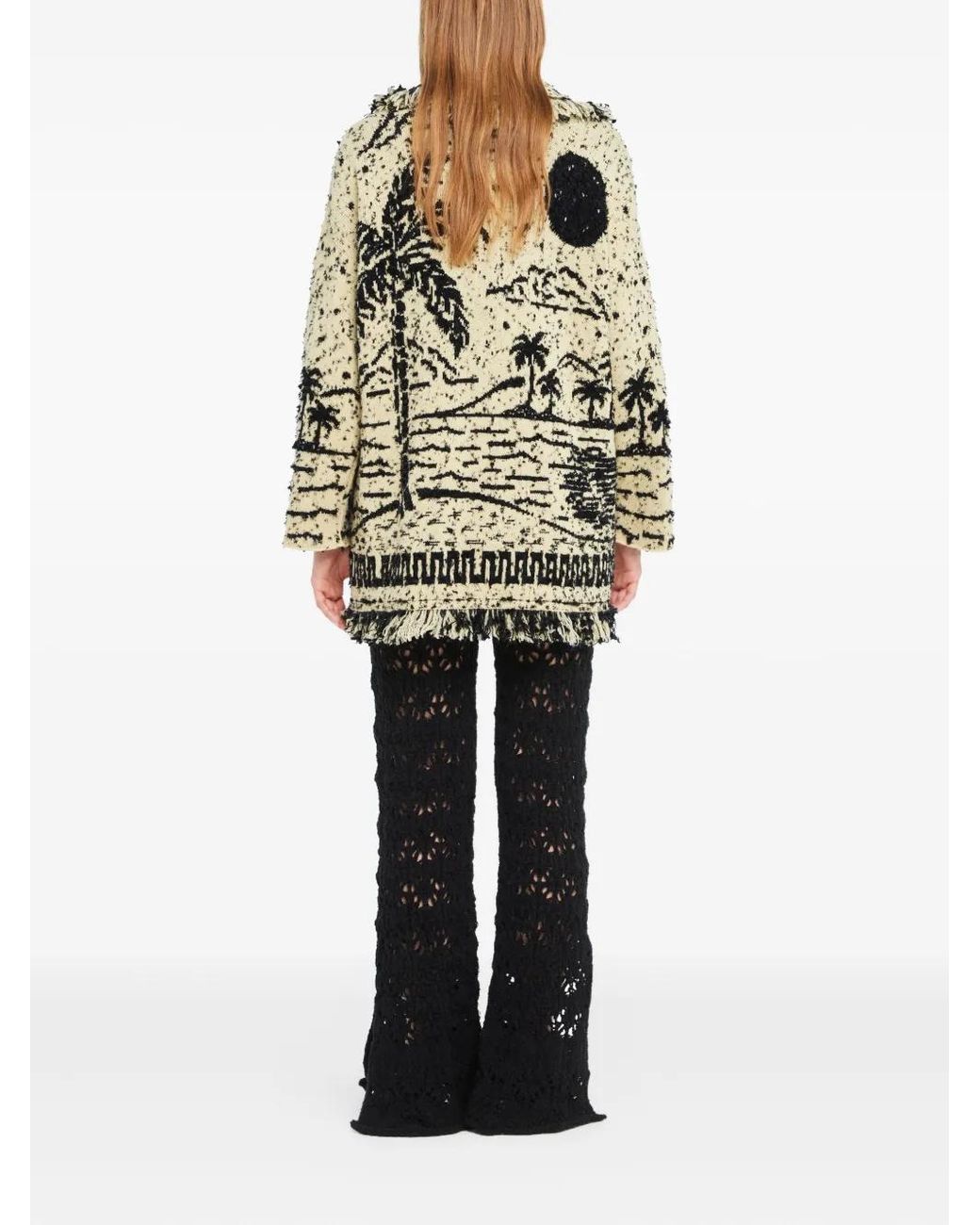 Alanui Metallic Ocean Whispers Fringed Graphic-Pattern Cardigan