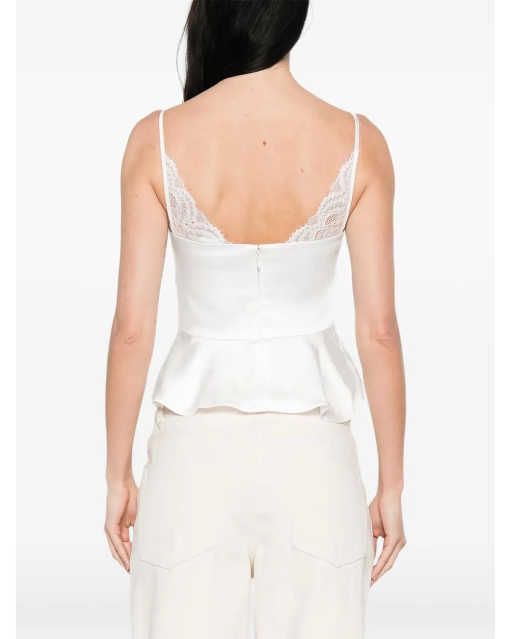 Self-Portrait White Satin Lace Top