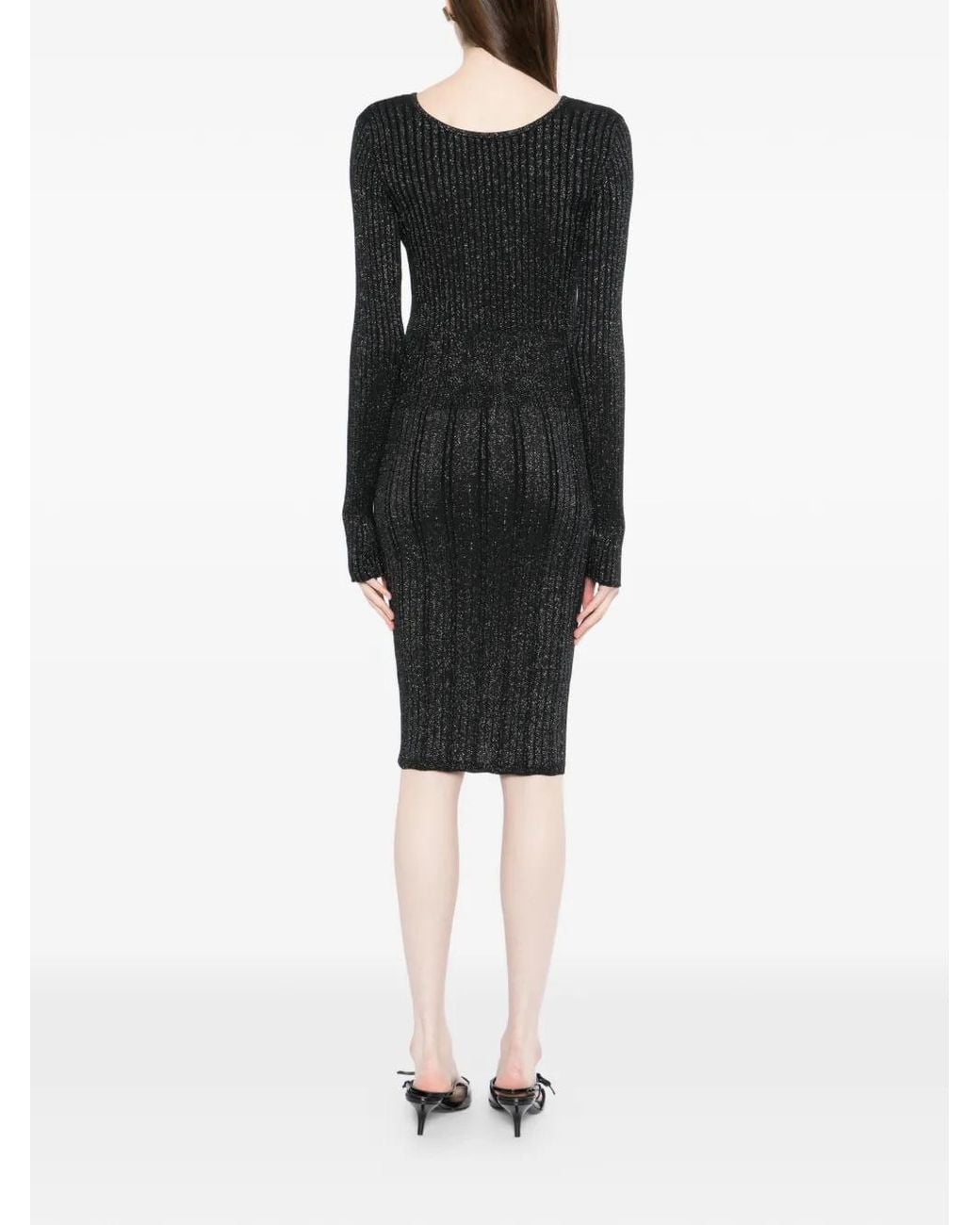 Versace Black Lurex-Blend Ribbed Knit Midi Dress