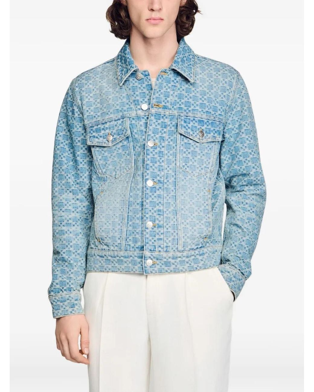 Sandro Blue Square Cross Denim Jacket for men