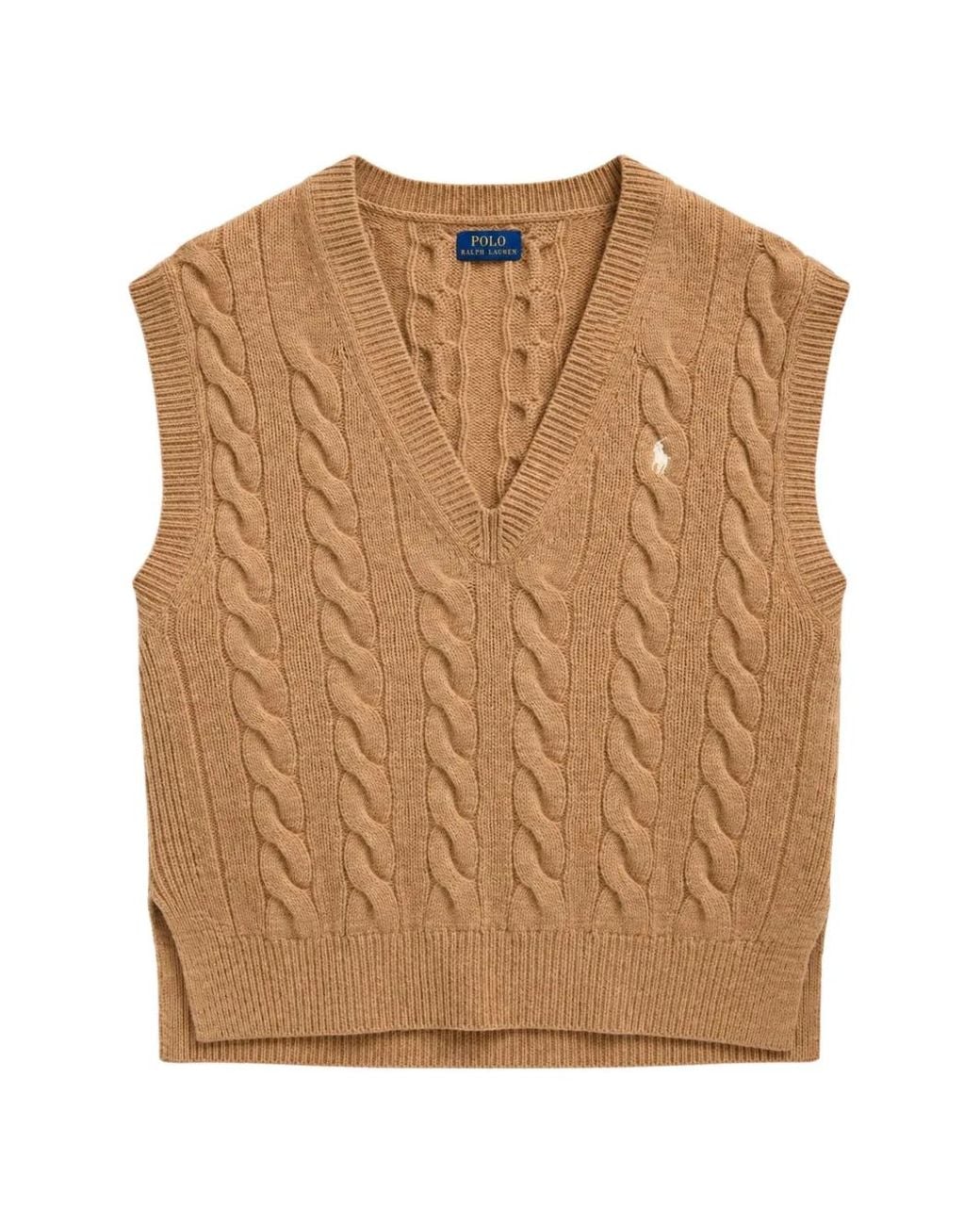 Polo Ralph Lauren Brown Cable-Knit V-Neck Sweater