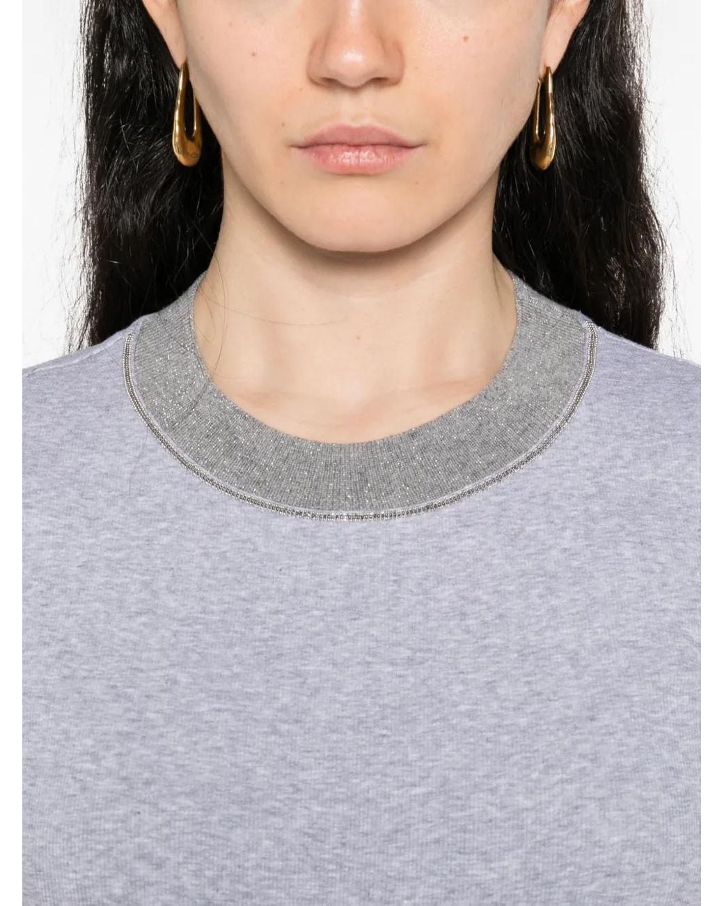 Peserico White Embellished-Neck T-Shirt