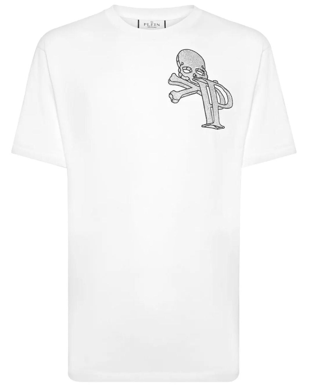 Philipp Plein White Skull Logo Cotton T-Shirt for men