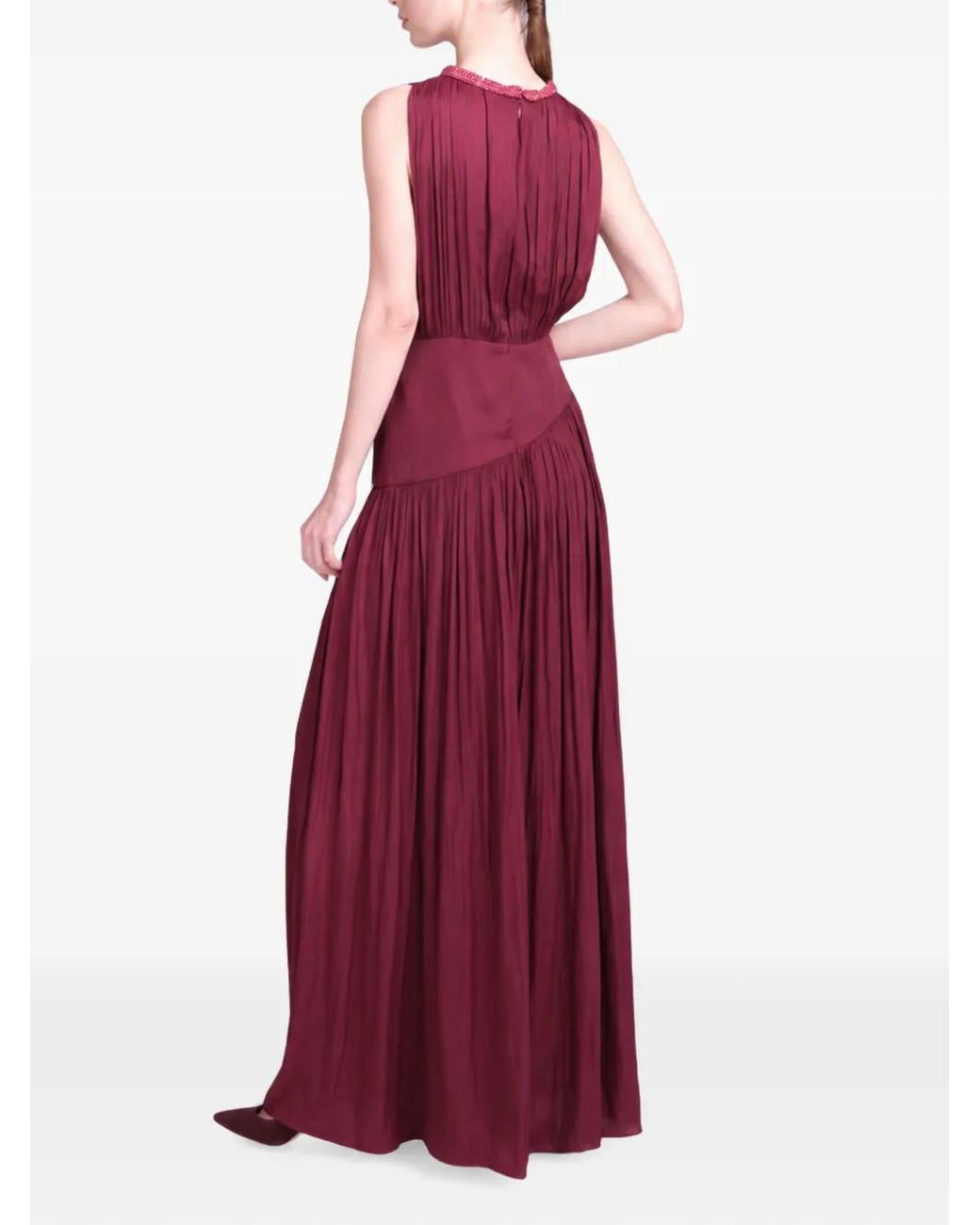 Baruni Purple Bianca Beaded Pleated Maxi Dress