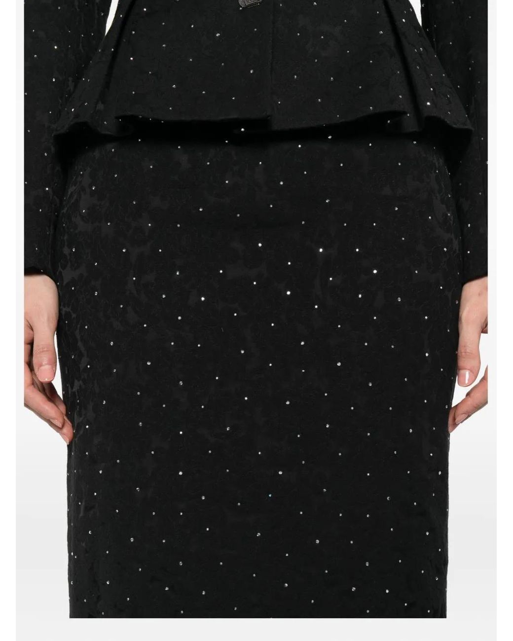 Nissa Black Embellished-Brocade Midi Skirt