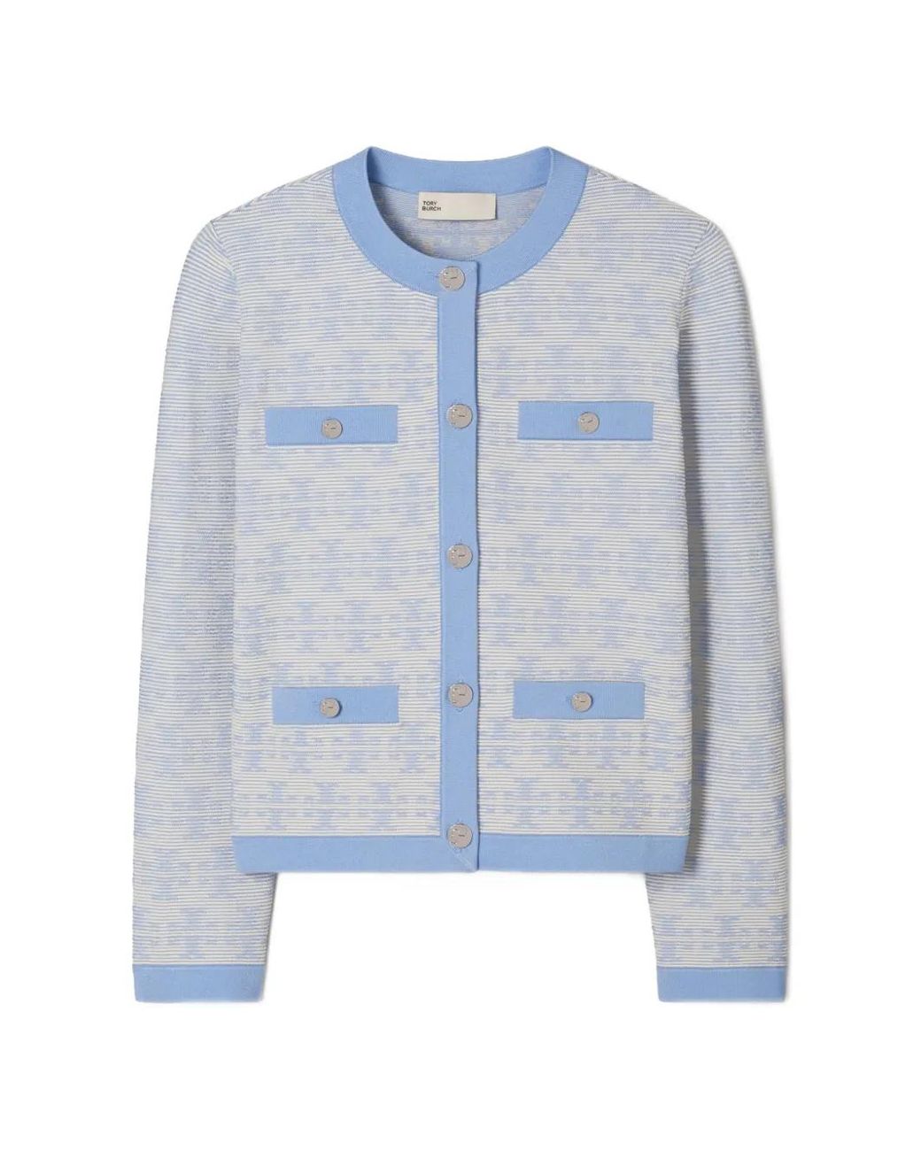 Tory Burch Blue Kendra Monogram-Pattern Cardigan