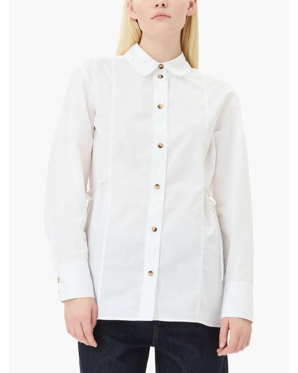 Ganni White Self-Tie Cotton Shirt