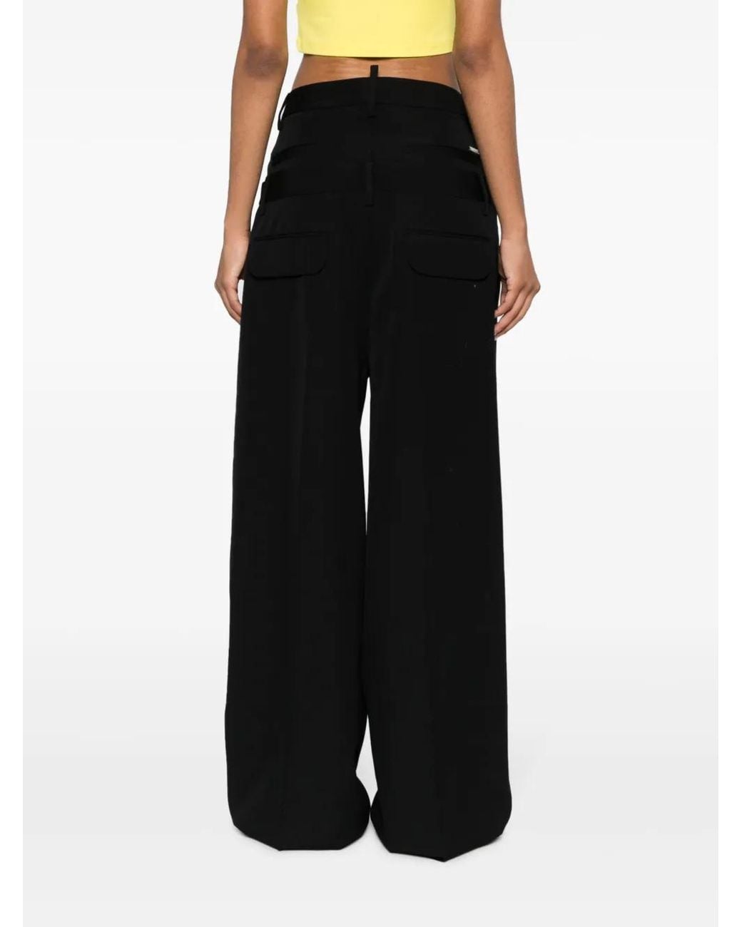 DSquared² Black Layered Wide-Leg Virgin-Wool Trousers