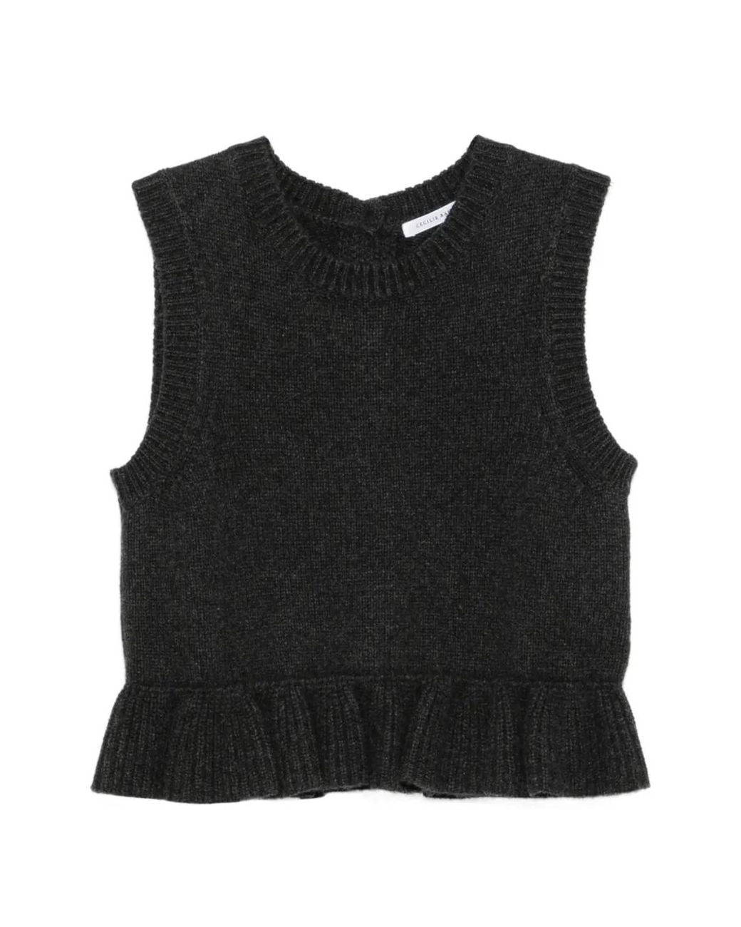 CECILIE BAHNSEN Black Ruffled Button-Back Vest