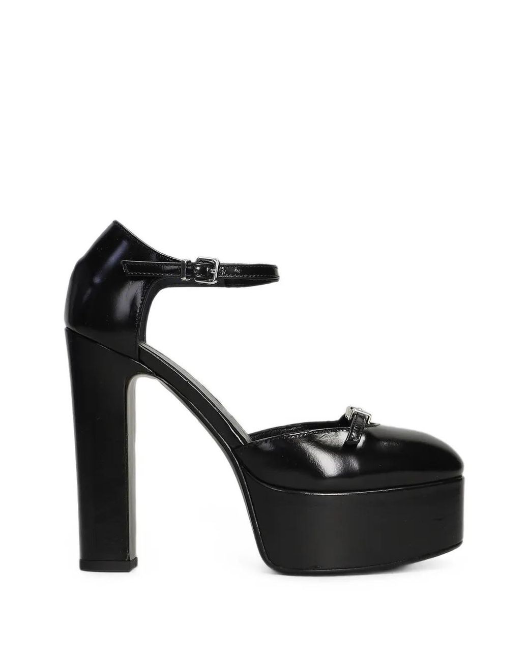 Chantal Black Buckle-Detail Platform Pumps