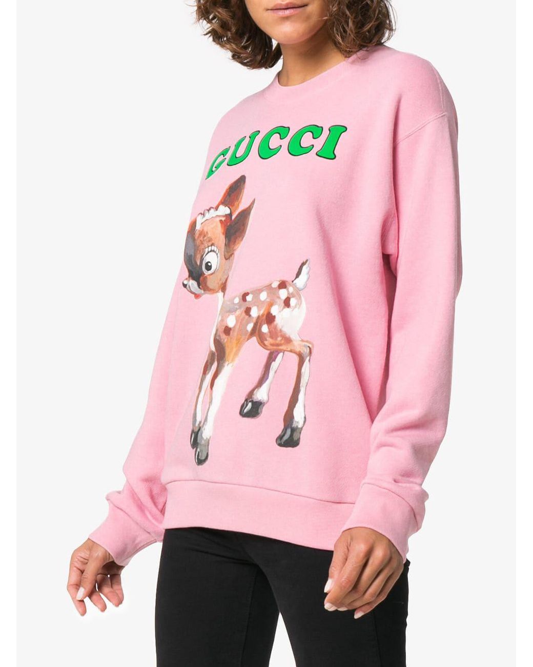 Gucci Logo Bambi Print Cotton Sweatshirt in Pink | Lyst