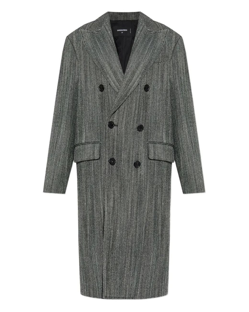 DSquared² Gray Herringbone Double Breast Coat for men