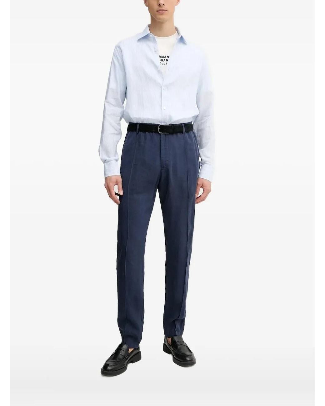 Paul & Shark Blue Striped Linen Shirt for men