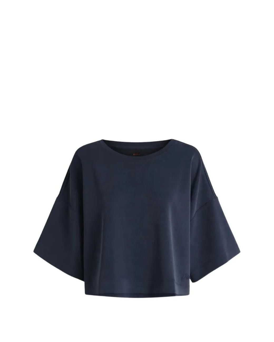 Boss Blue Logo-Embroidered Cropped T-Shirt