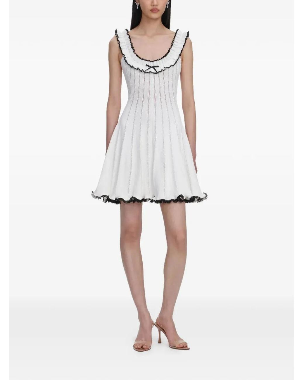 Self-Portrait White Ruffled Bow Mini Dress