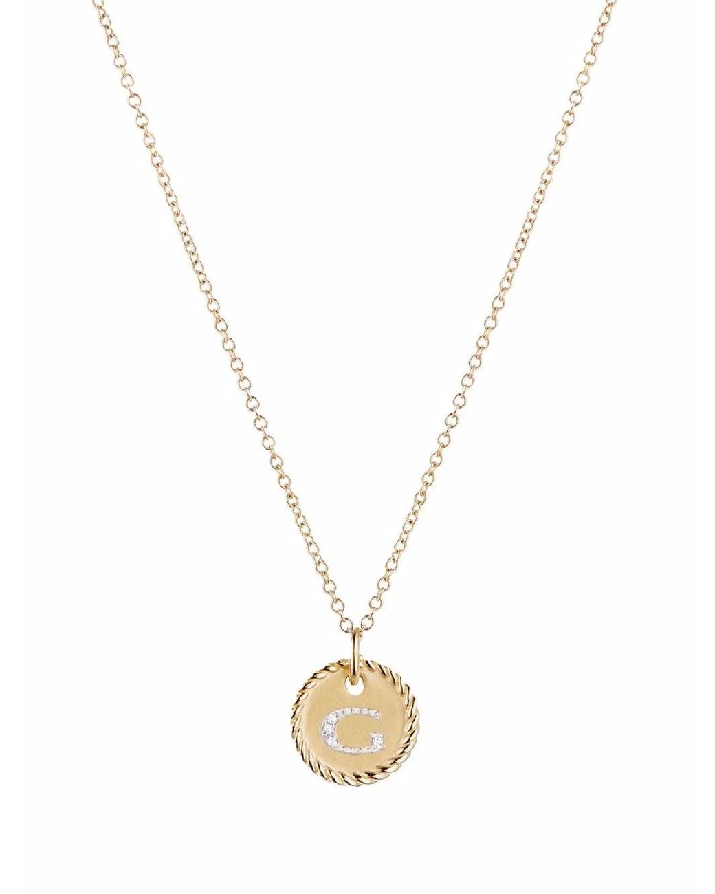 David Yurman Metallic 18Kt Initial G Diamond Charm Necklace