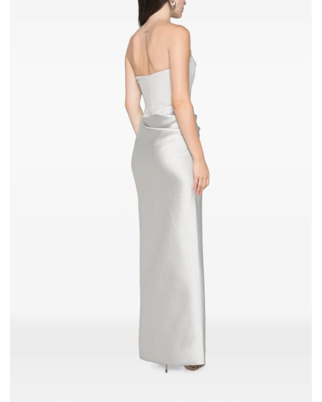 Solace London White Seri Strapless Draped Maxi Dress