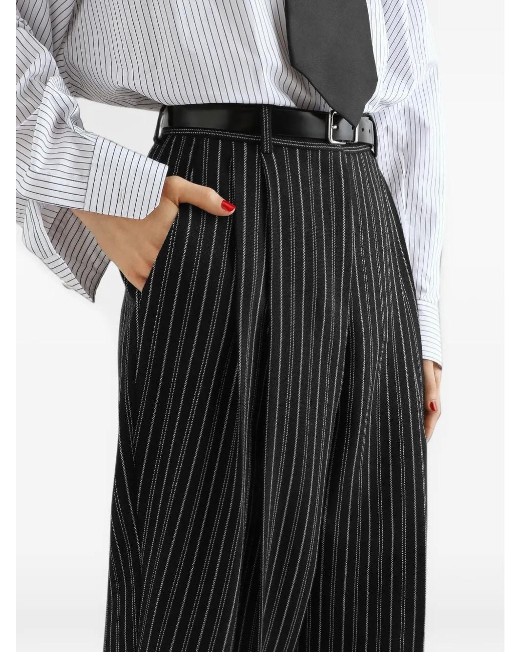 Dolce & Gabbana Black Pinstripe Virgin-Wool Trousers