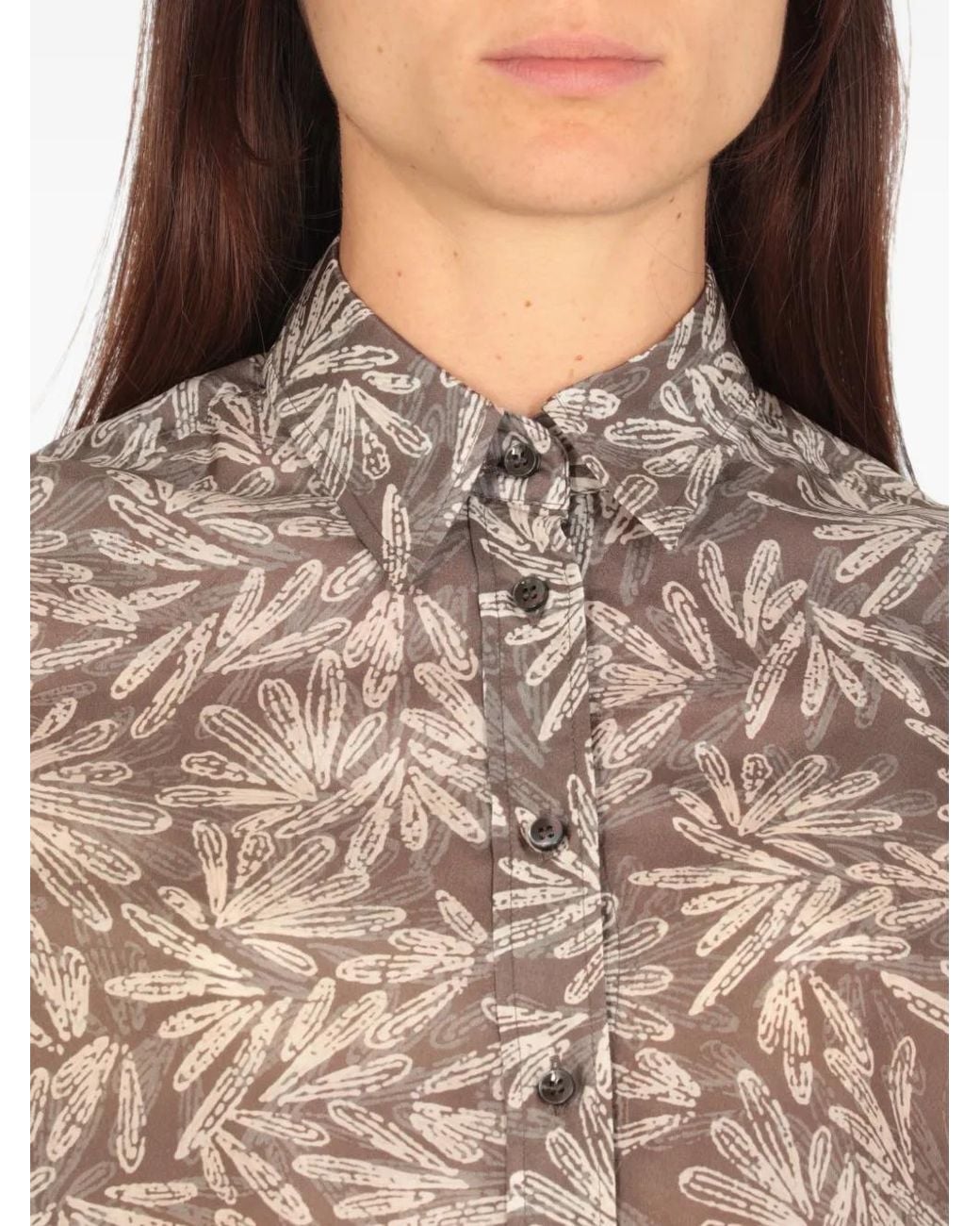 Brunello Cucinelli White Floral-Print Silk Shirt