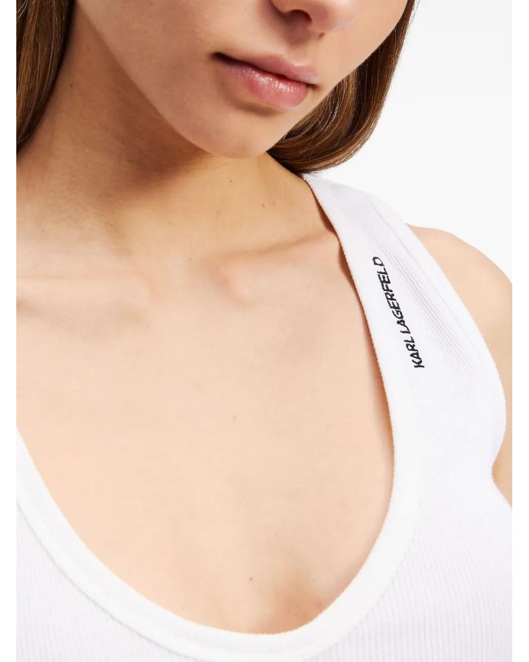 Karl Lagerfeld White Ribbed Tank Top