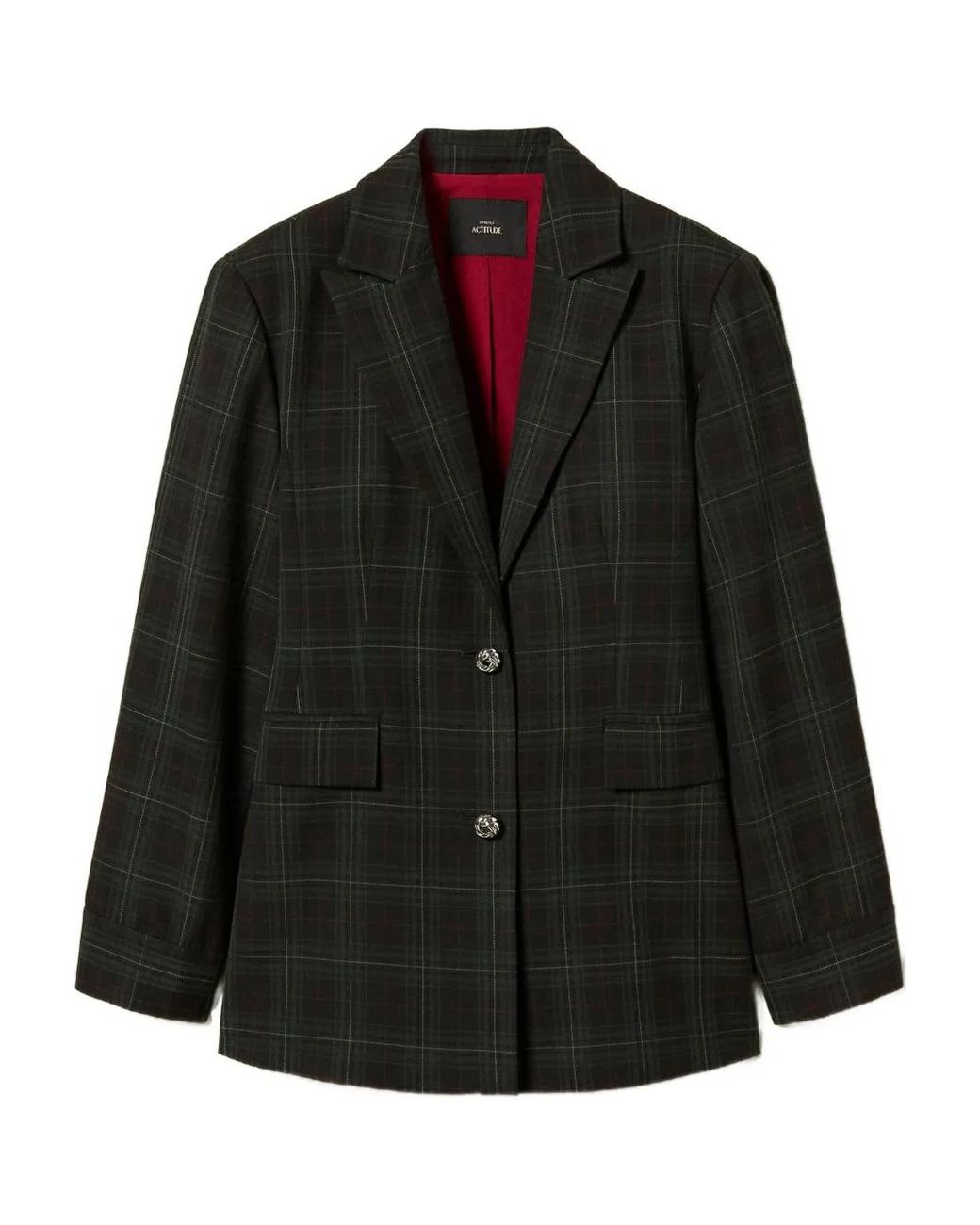 Twinset Black Tartan Knot-Detail Buttons Blazer