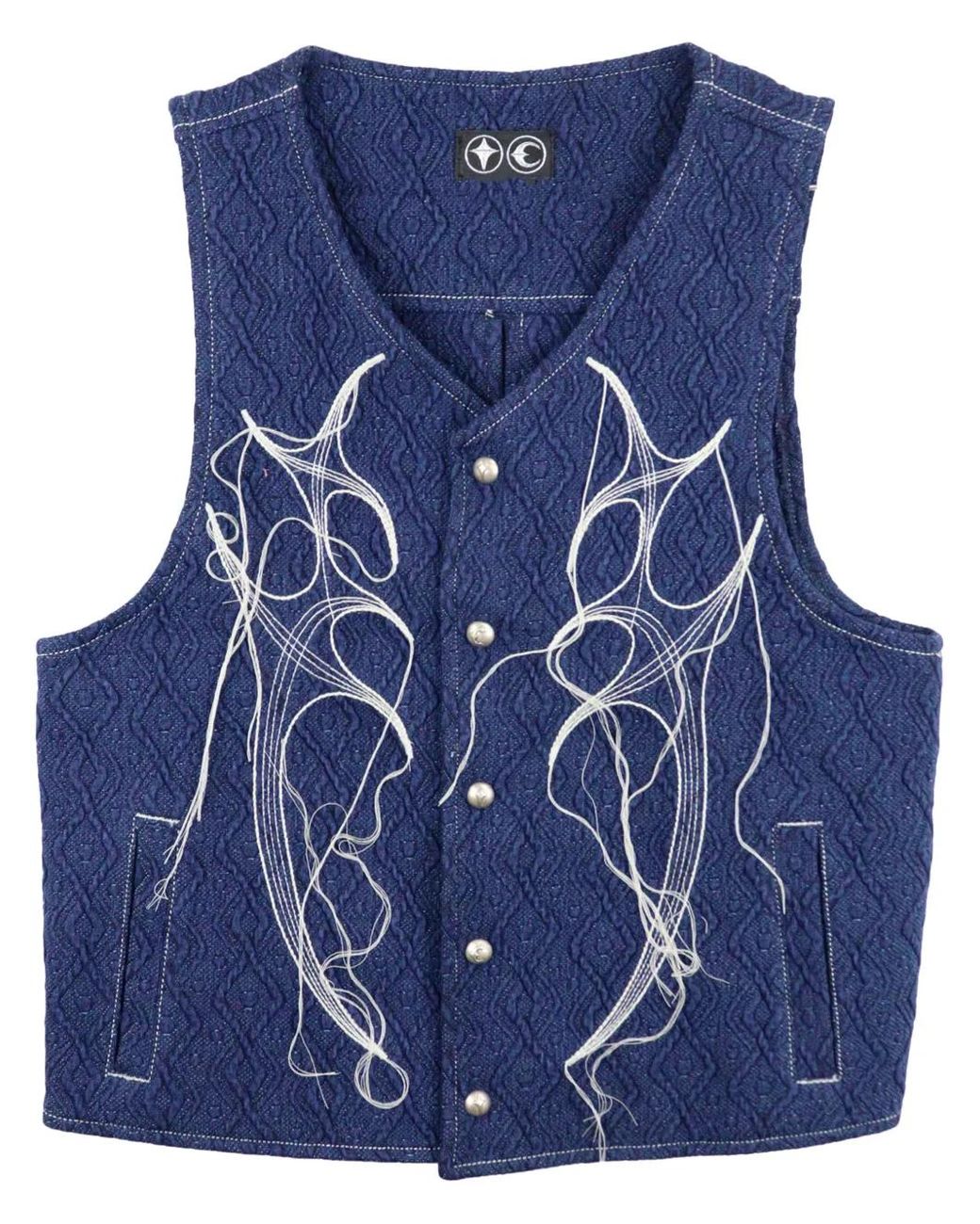 THUG CLUB Blue Embroidered Denim Vest for men