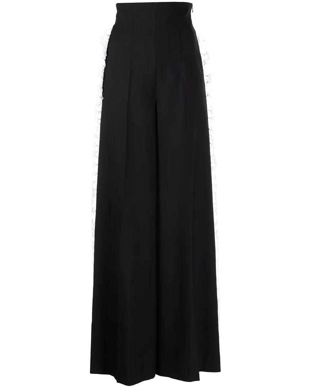 Rochas Black Ruffle Wide-Leg Tailored Trousers