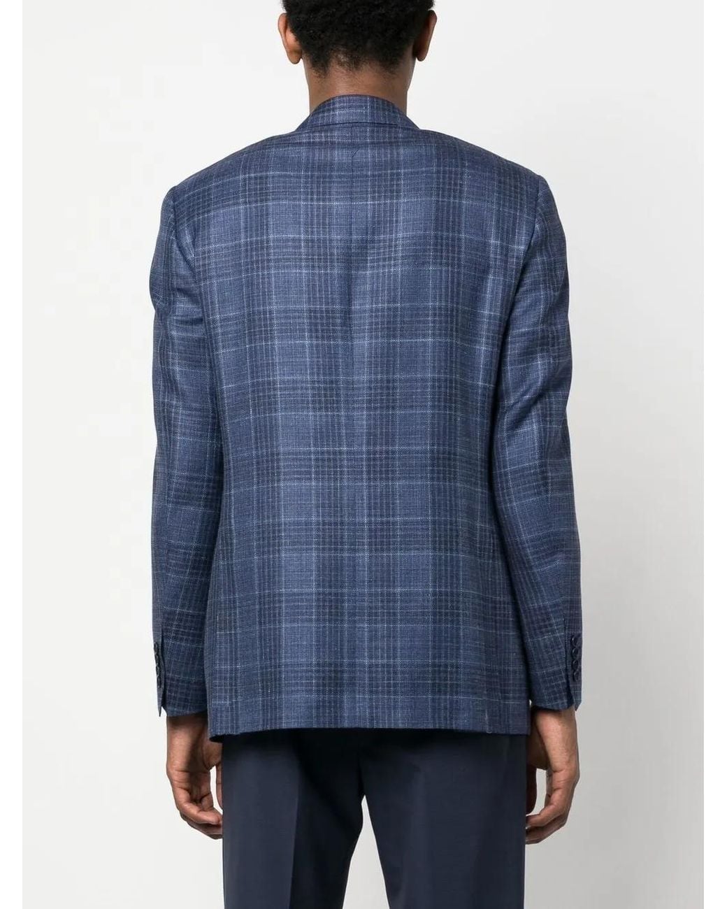 Canali Blue Single-Breasted Plaid Blazer for men