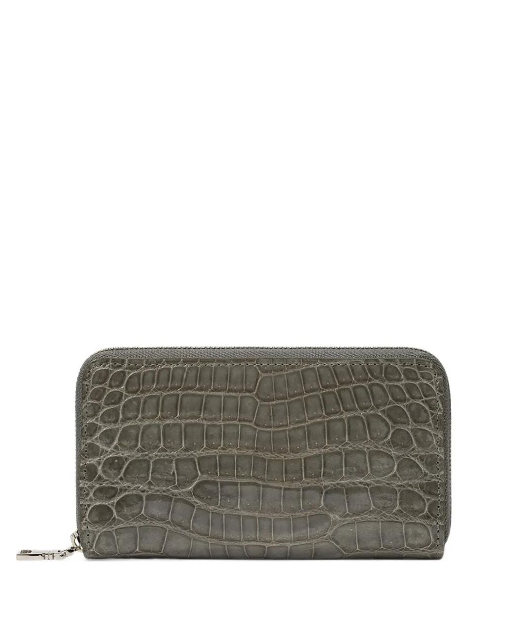 Kwanpen Gray Portefeuille Zippé À Effet Peau De Crocodile