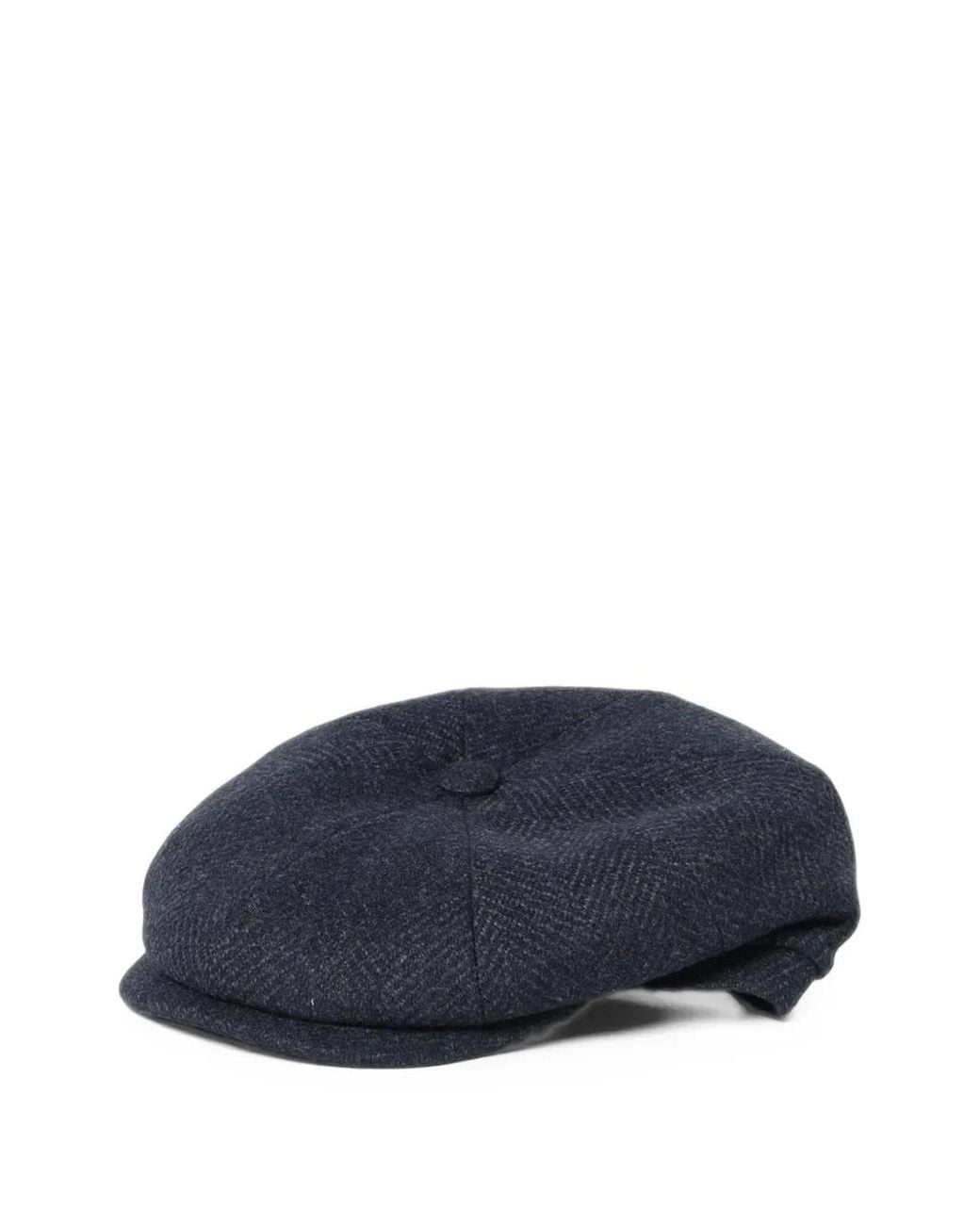 Borsalino Blue Cesare Herringbone Wool Flat Cap for men