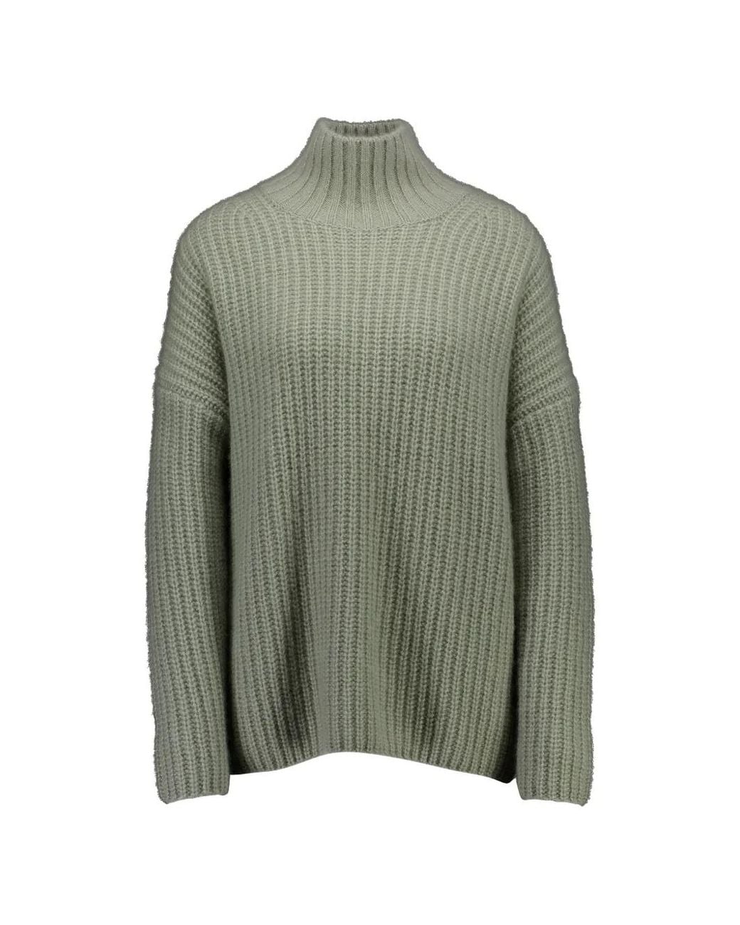 Allude Green Ribbed-Knit Mock-Neck Sweater