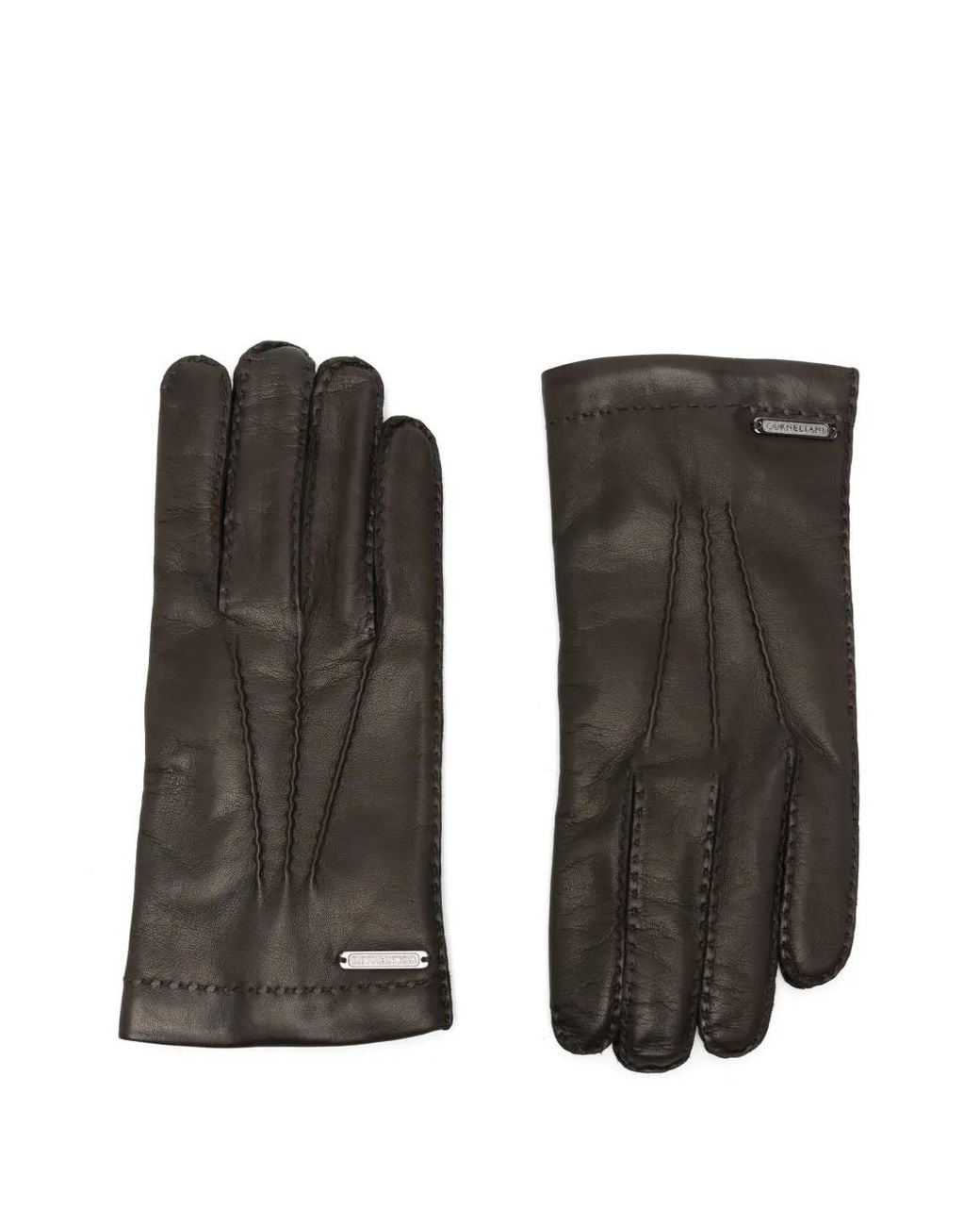 Corneliani Black Logo-Plaque Whipstitch-Trim Gloves for men