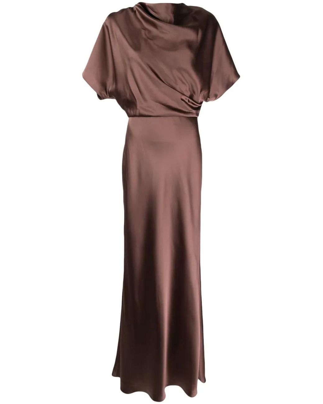 Amsale Brown Draped Satin Gown