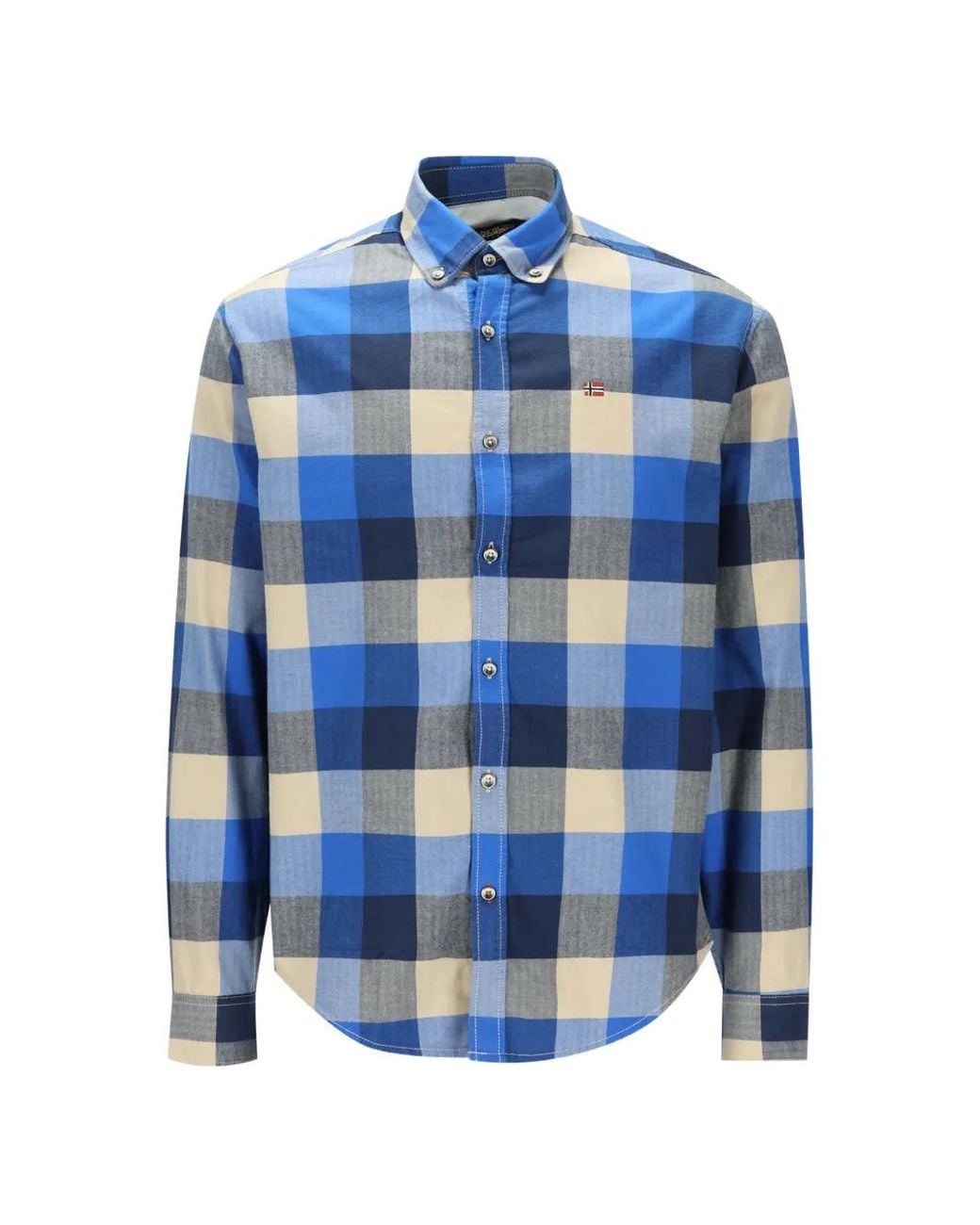 Napapijri Blue Checked Button-Down Shirt for men
