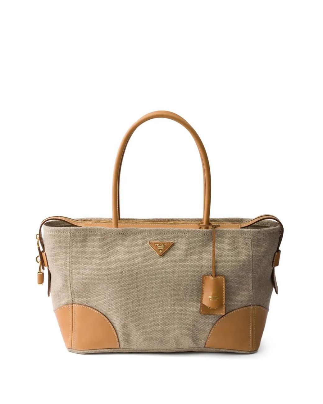 Prada Natural Large Linen And Leather Tote Bag