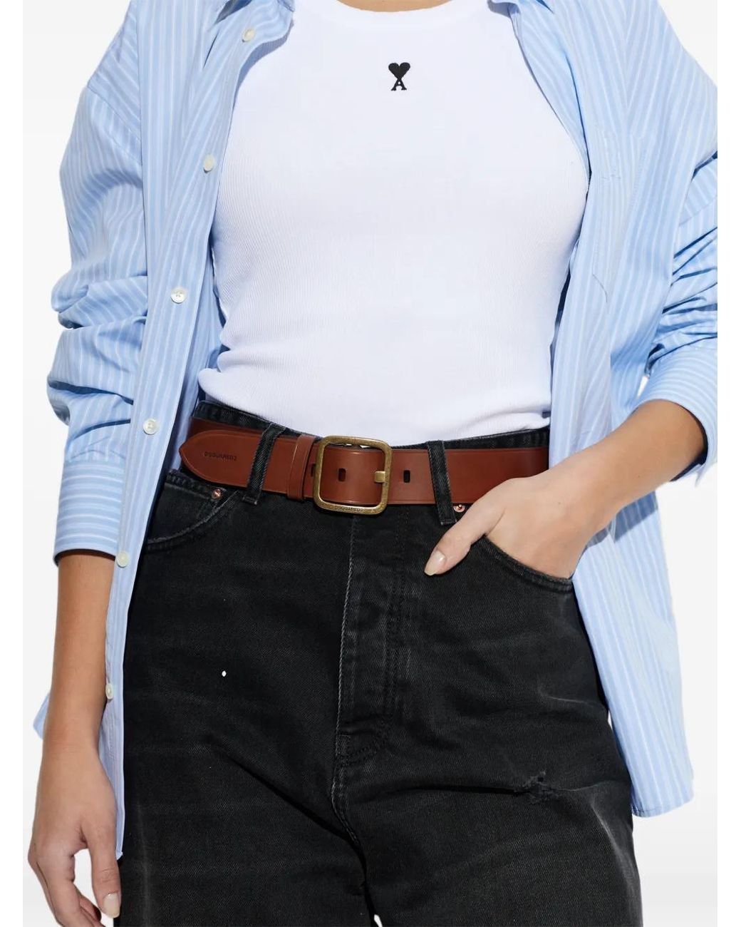 DSquared² Brown Twin Buckle Leather Belt