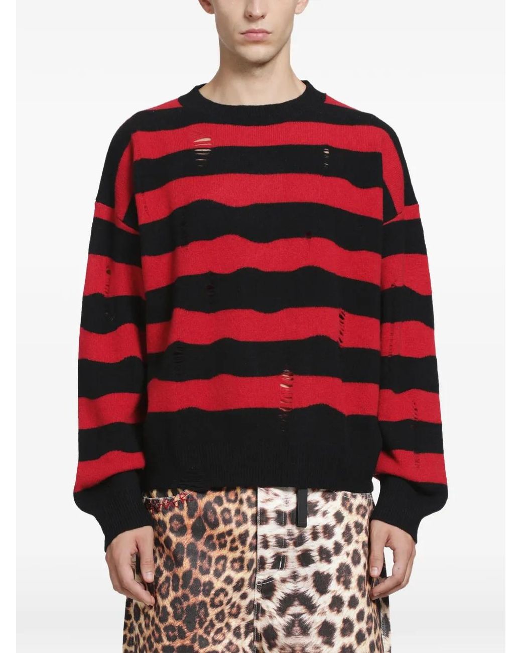 DAGGER Red Kurt Distressed Striped Sweater for men