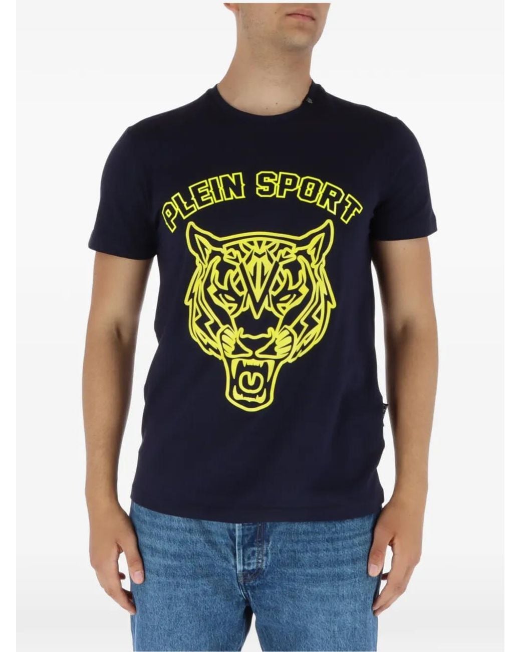 Philipp Plein Blue Tiger-Head Graphic-Print T-Shirt for men