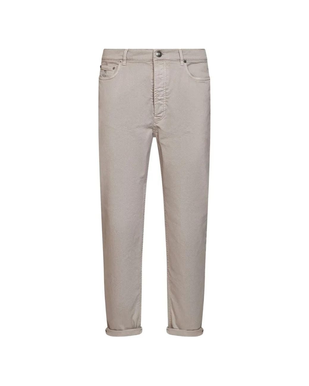 Brunello Cucinelli Gray Logo-Embroidered Garment-Dyed Jeans for men