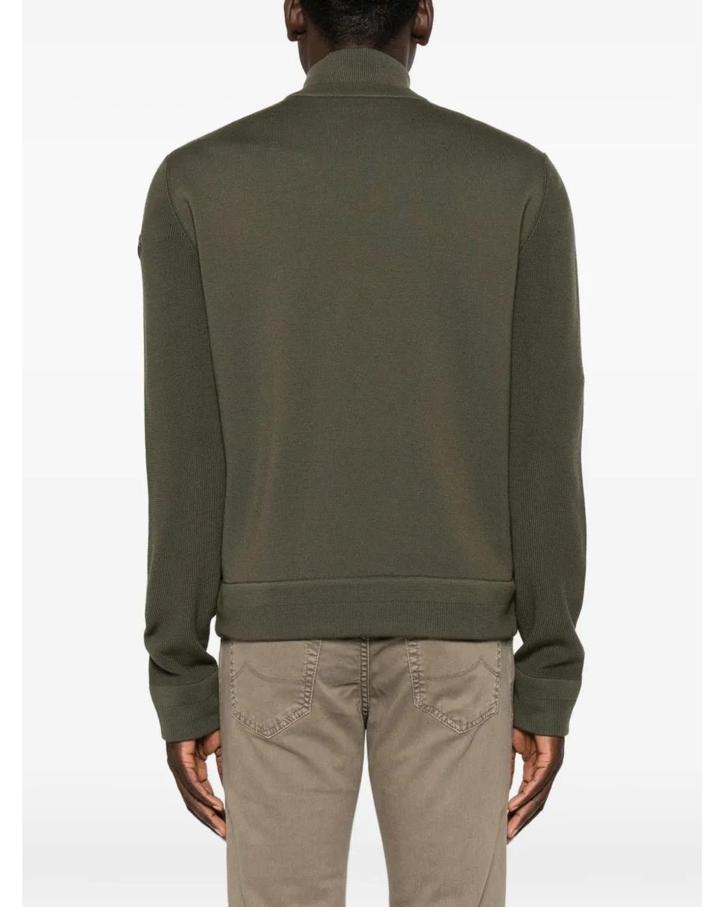 Moncler Green Panelled Zip-Up Sweater for men
