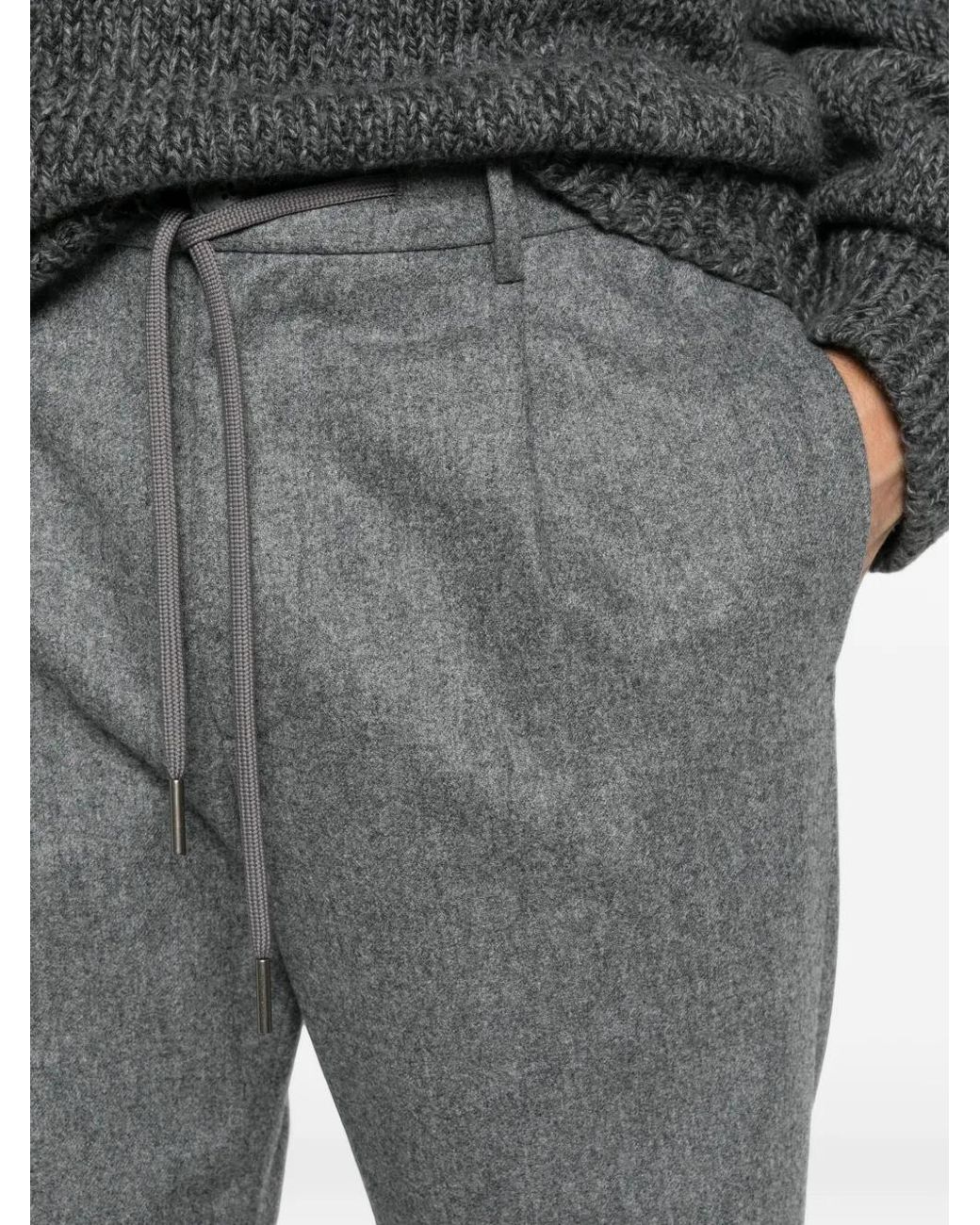 Tagliatore Gray Drawstring-Waist Trousers for men