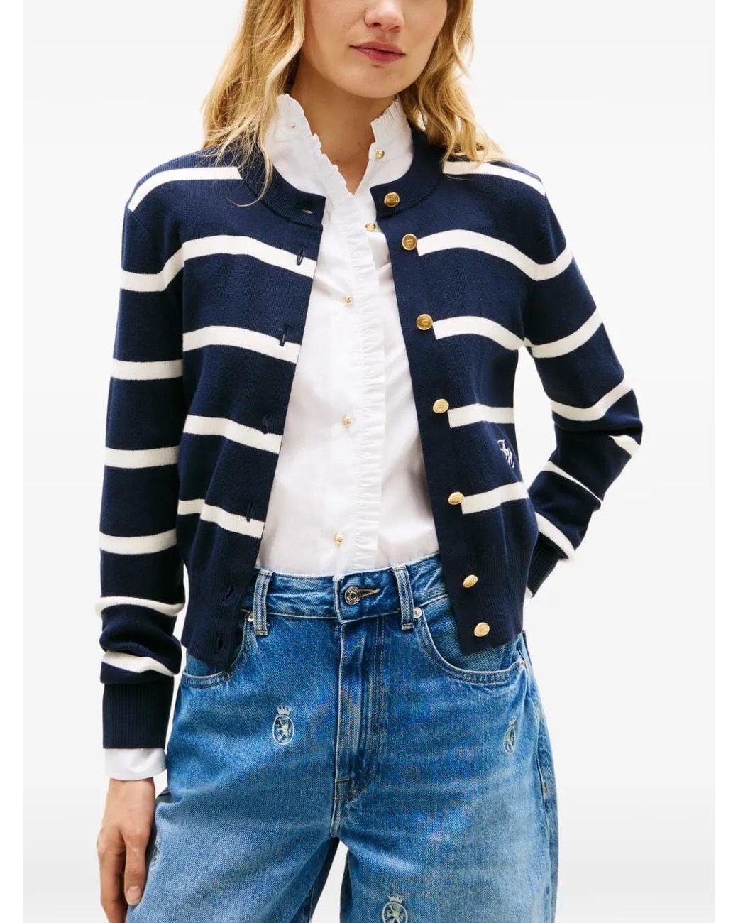 Tommy Hilfiger Blue Striped Button-Up Cardigan