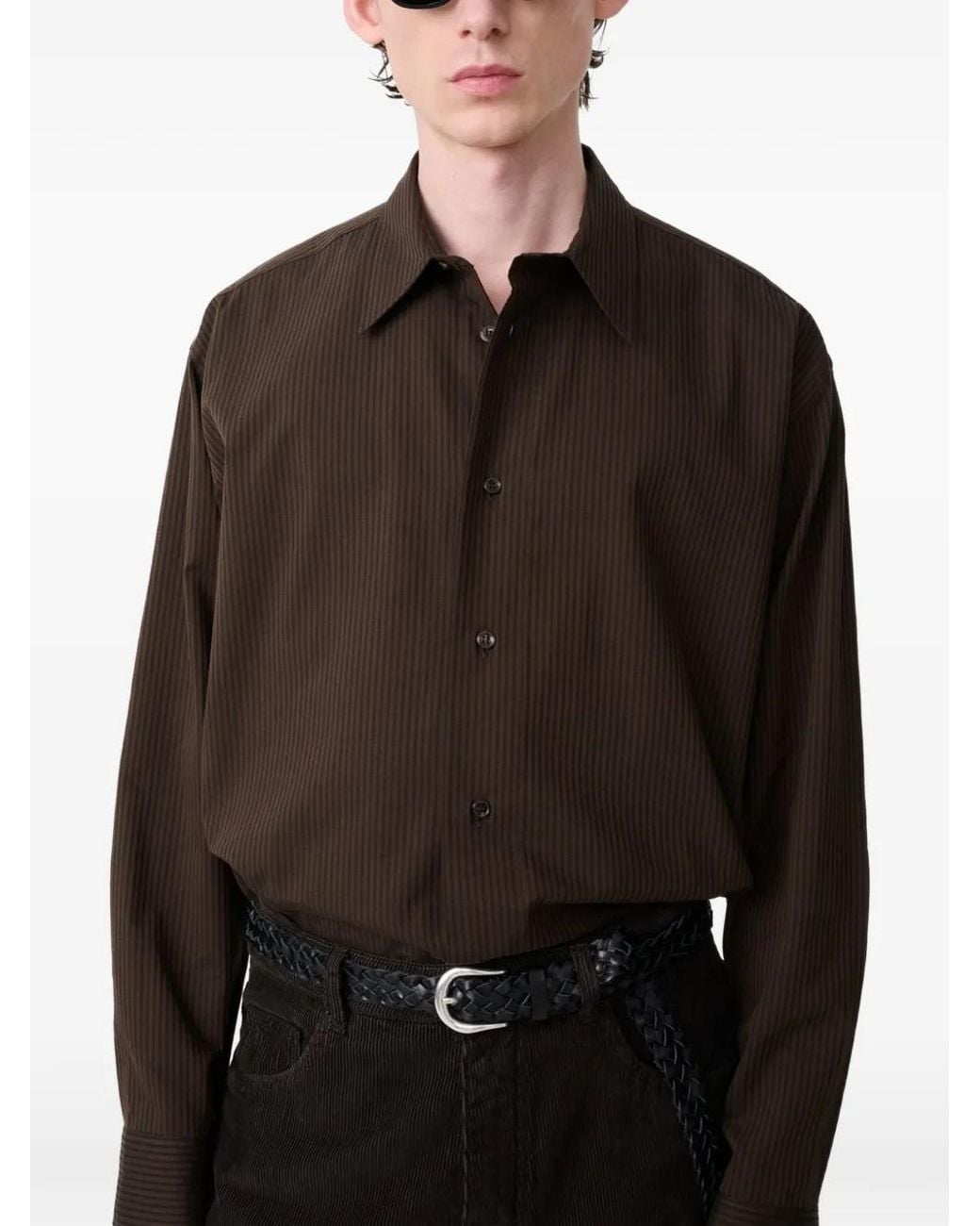 Camisa Hal A Rayas De Algodón Studio Nicholson de hombre de color Brown