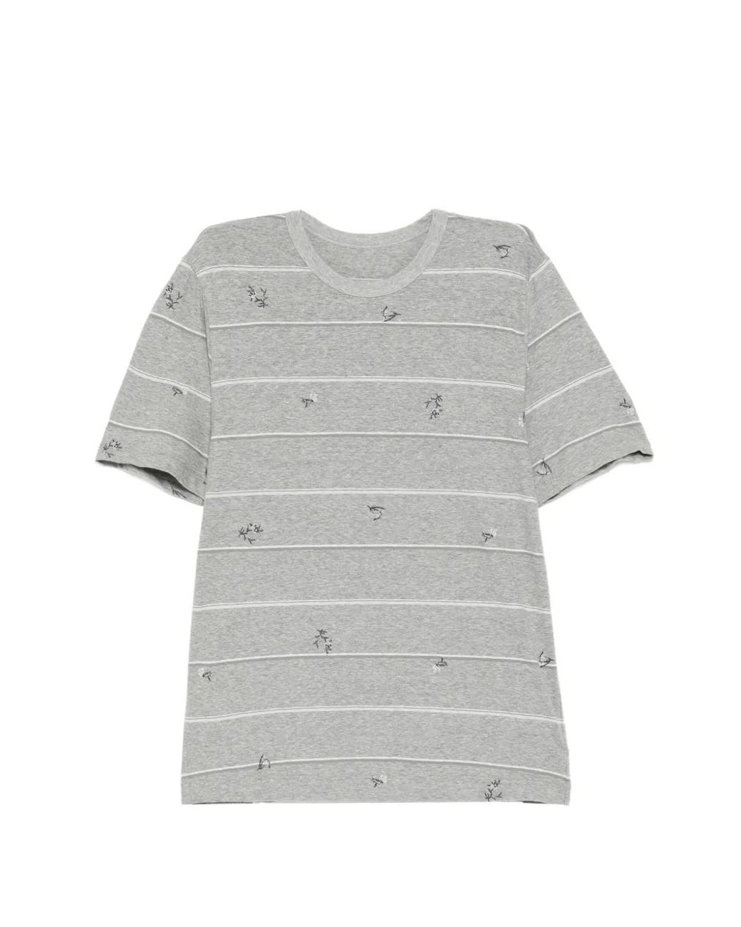 JNBY Gray Embroidered Stripes T-Shirt