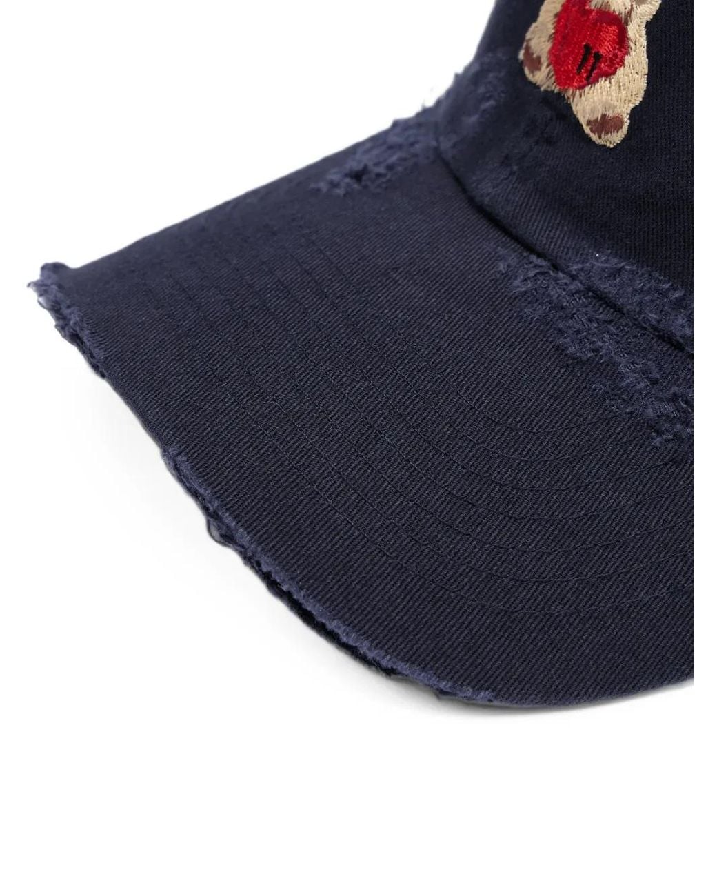 we11done Blue Distressed Teddy-Bear Baseball Cap