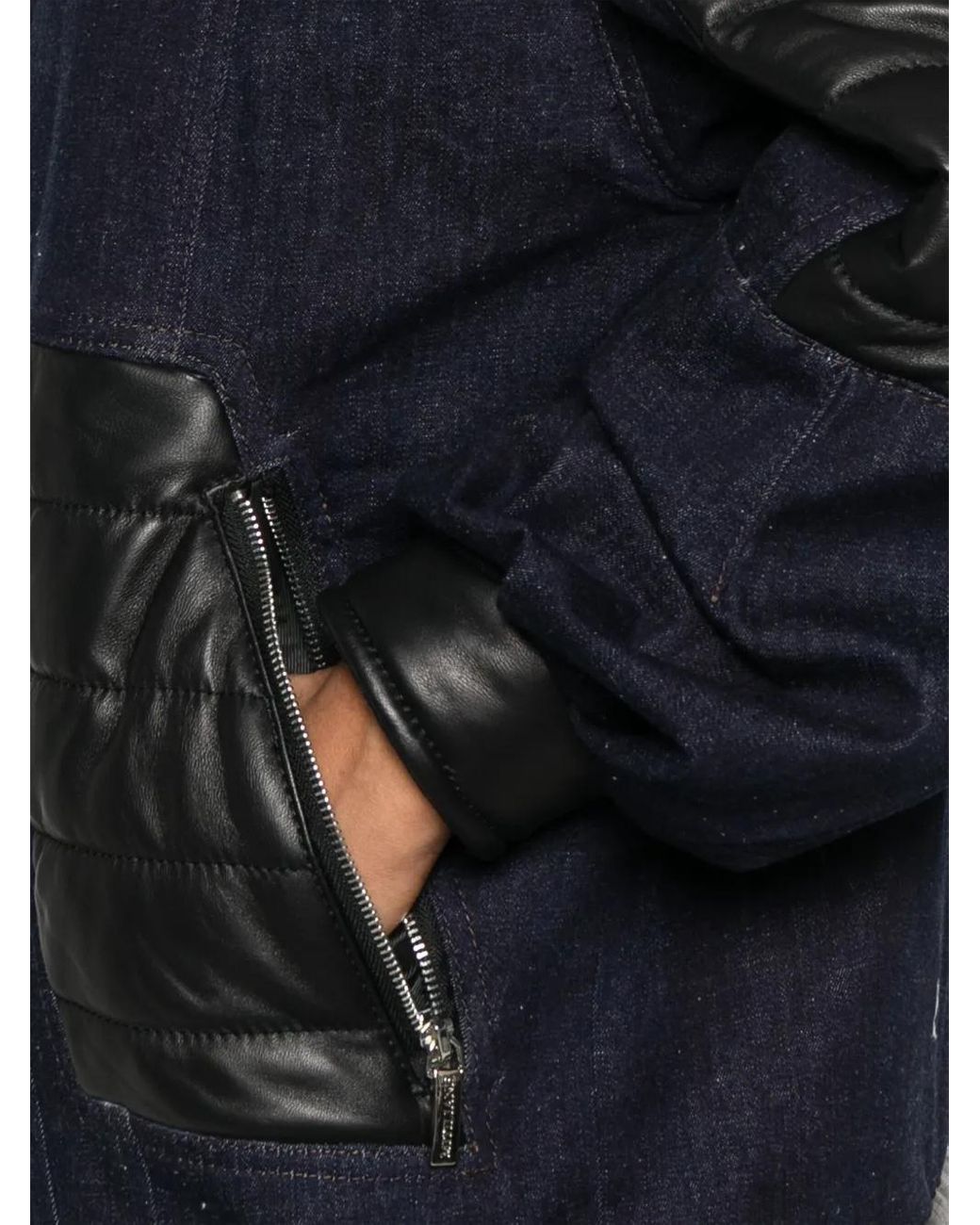 MITILIANE COUTURE Blue Leather-Insert Denim Jacket