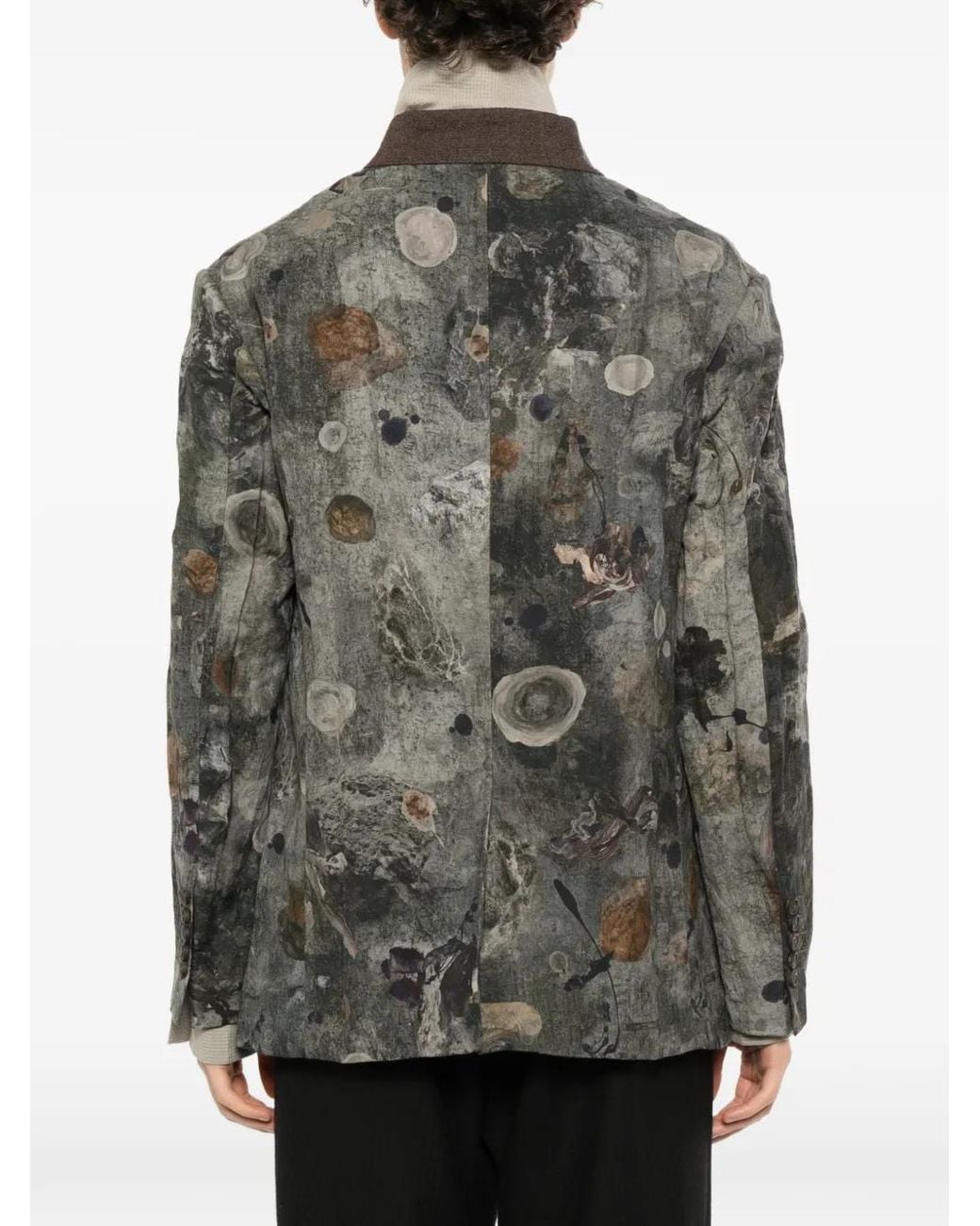 Ziggy Chen Gray Digital-Print Stand-Collar Blazer for men