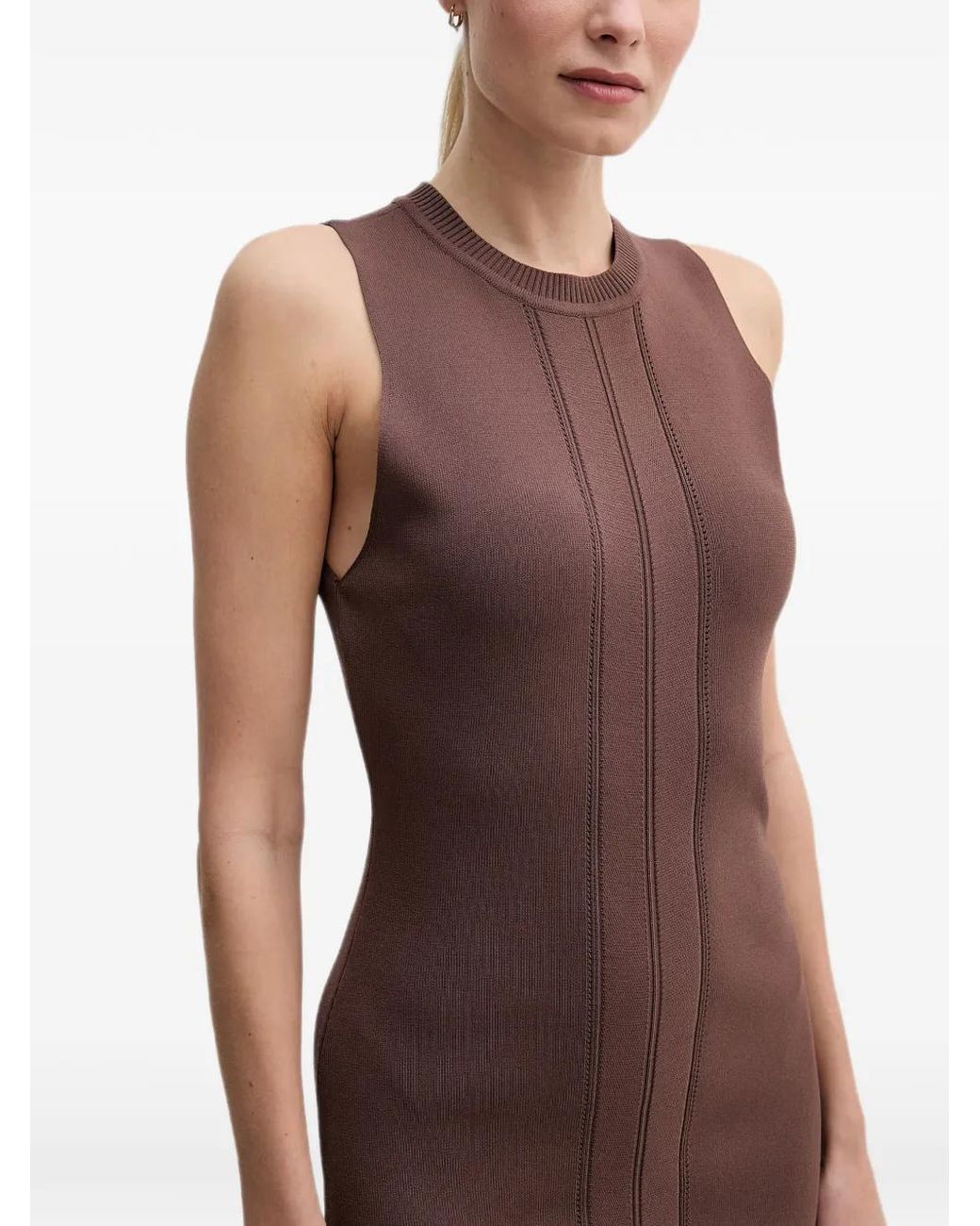GAUDI Brown Robe Courte Sans Manches En Maille Pointelle