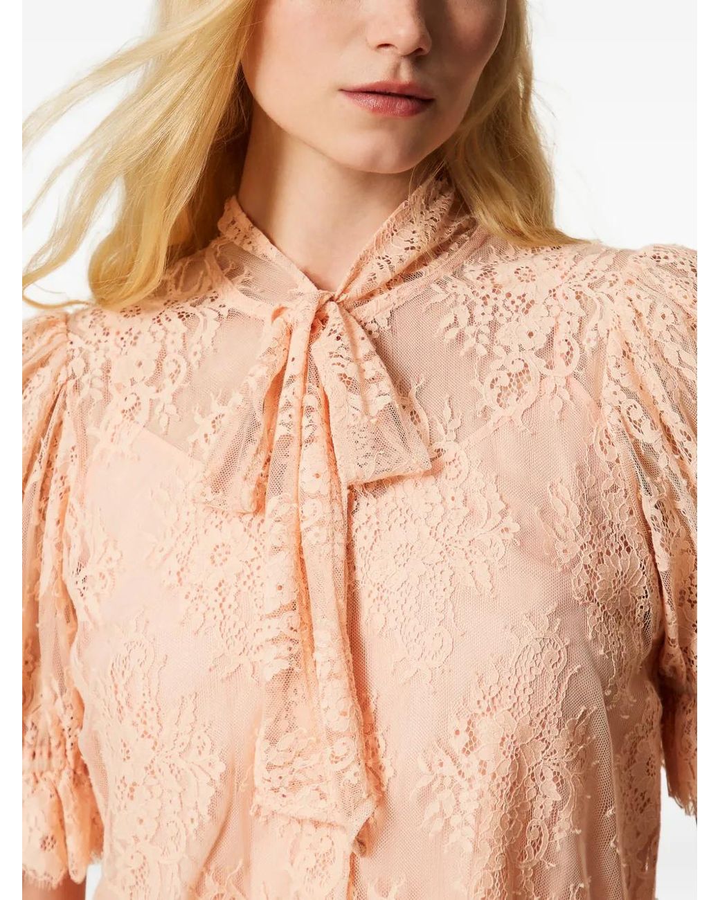 Twinset Pink Lace Shirt With Bow