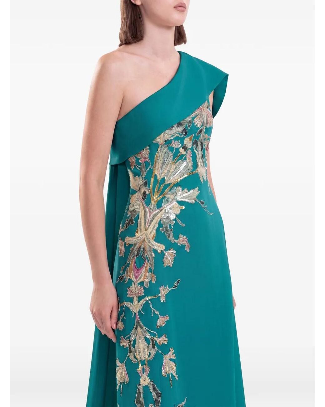 Saiid Kobeisy Blue One-Shoulder Embroidered Evening Dress
